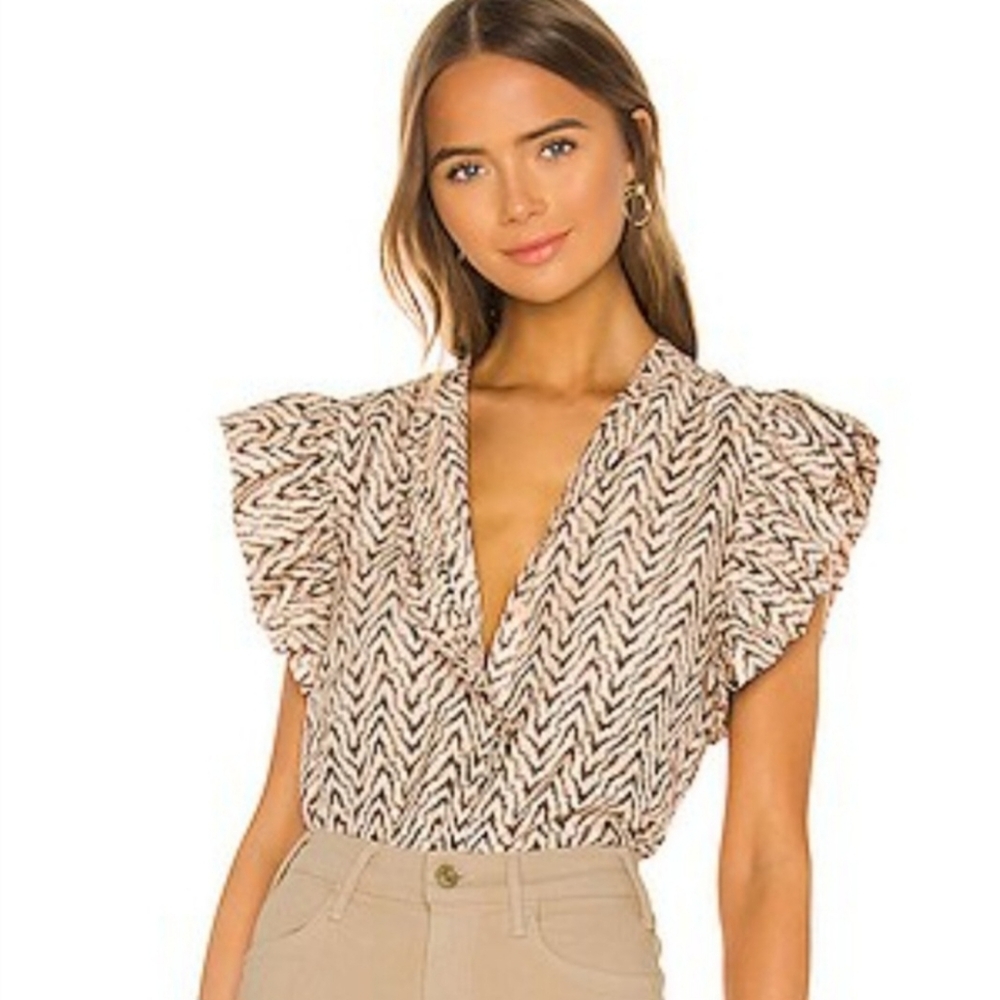 Joie 'Gabriana' Cotton / Silk Ruffle Flutter Sleeve Button Up Blouse Size Medium